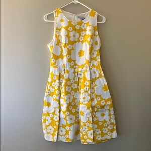 Carmen Marc Valvo Yellow and White Halter Pleated Midi Dress